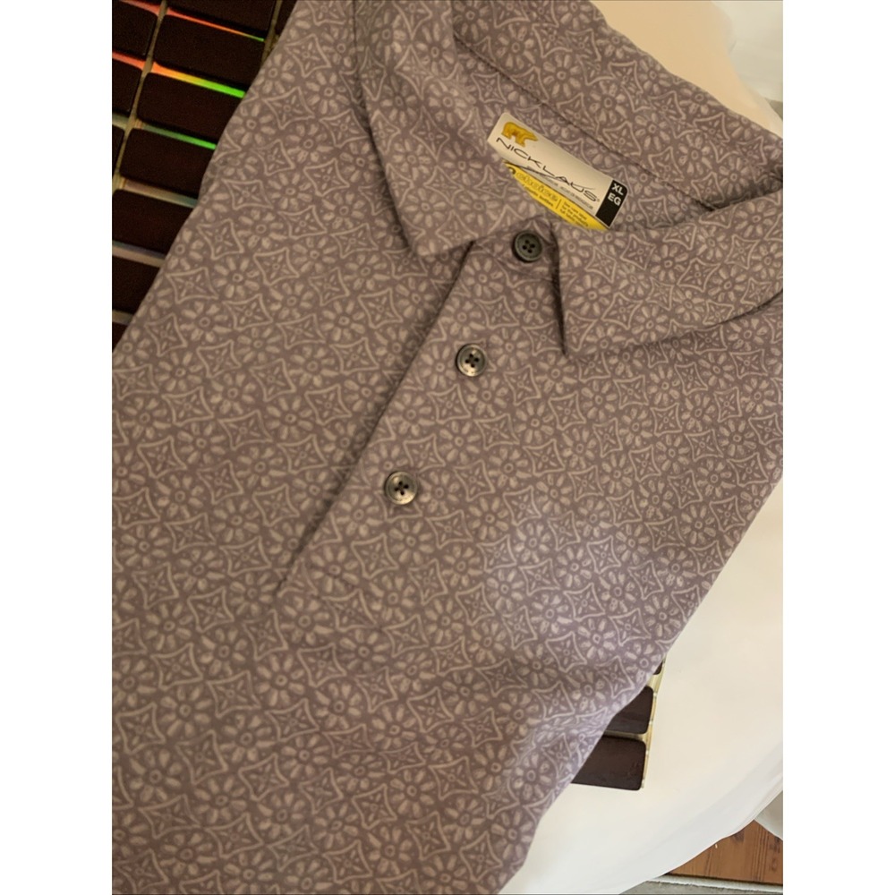 Jack Nicklaus Polo Golf Shirt Mens XL Eco Choice Floral Purple 1/4‎ Button SS
